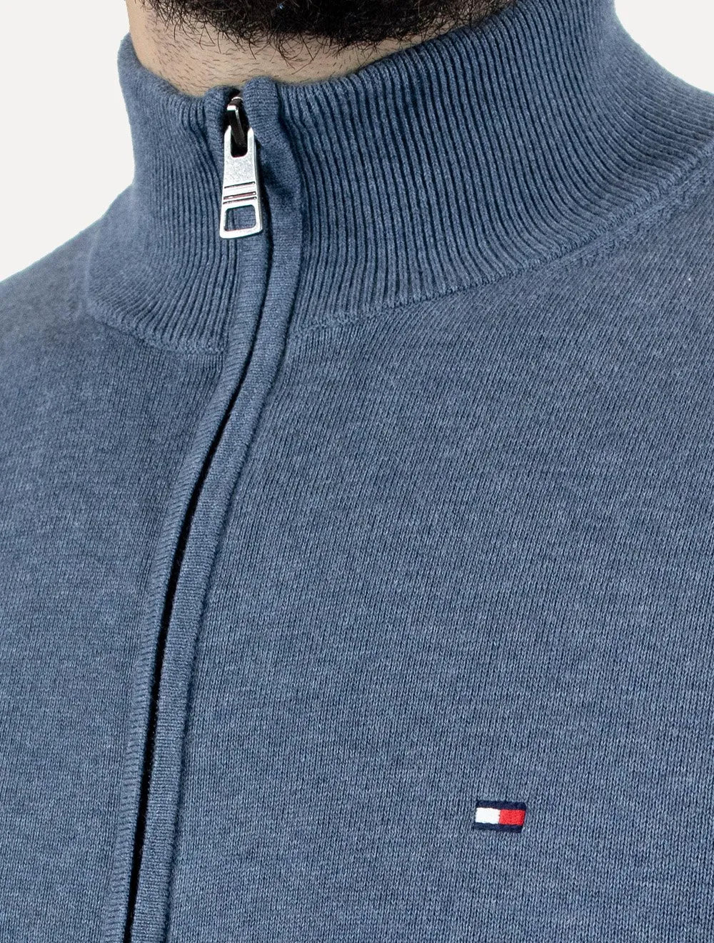 Suéter Tommy Hilfiger Masculino Essential Cotton Zip Through Azul Mescla