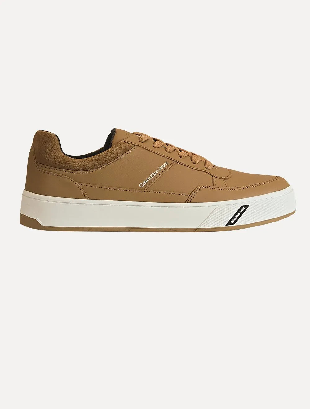 Tênis Calvin Klein Jeans Masculino Couro Sash Logo Basico Marrom Claro