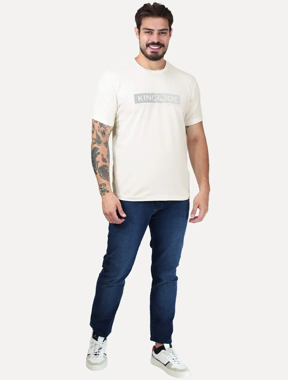 Camiseta King & Joe Masculina Premium Cotton Flex Estampada Off White