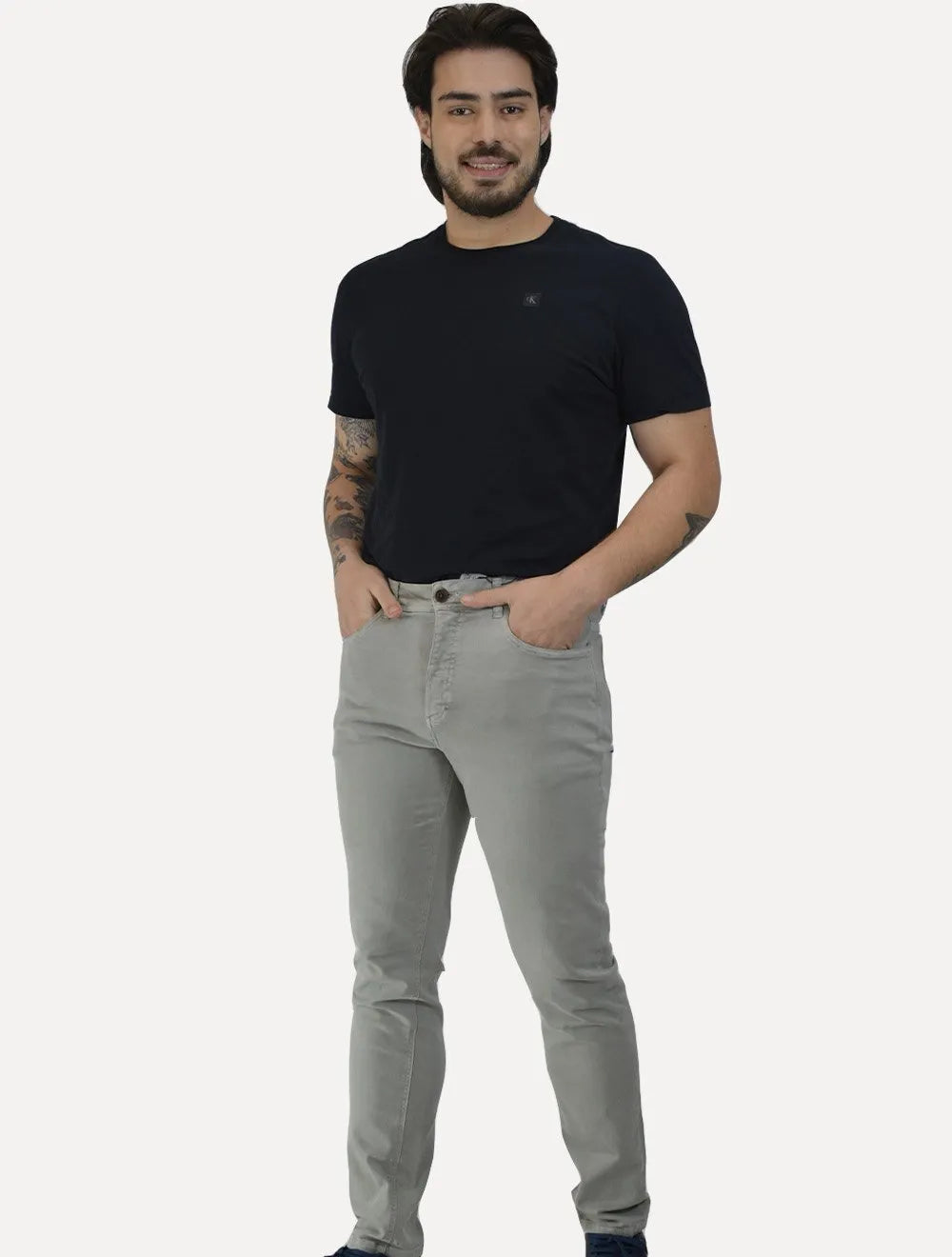 Calça Aramis Jeans Masculina Skinny Color 5 Pockets Cinza Claro