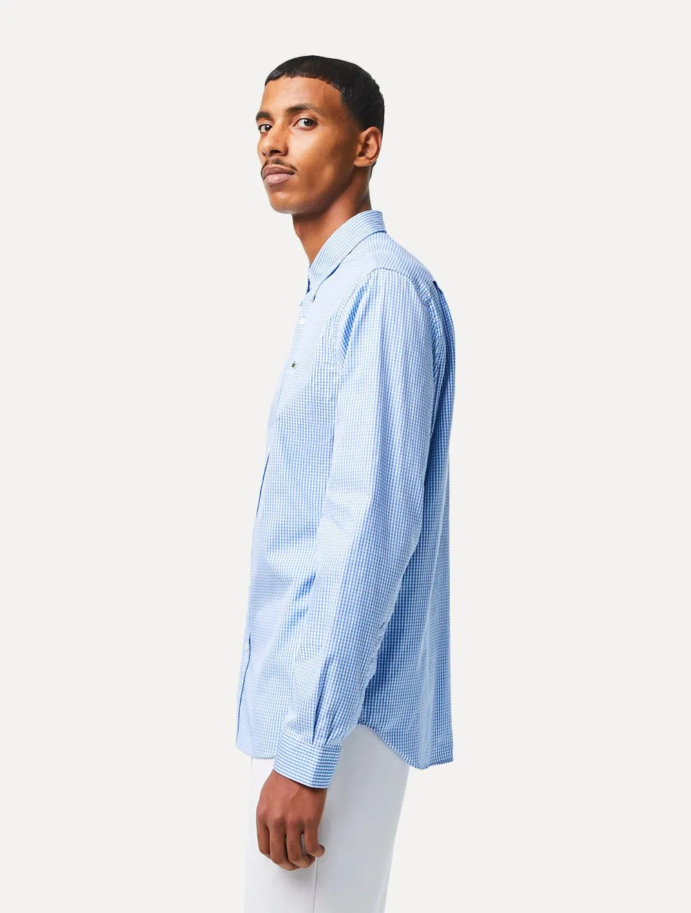 Camisa Lacoste Masculina Regular Casual Cotton Xadrez Azul/Branca