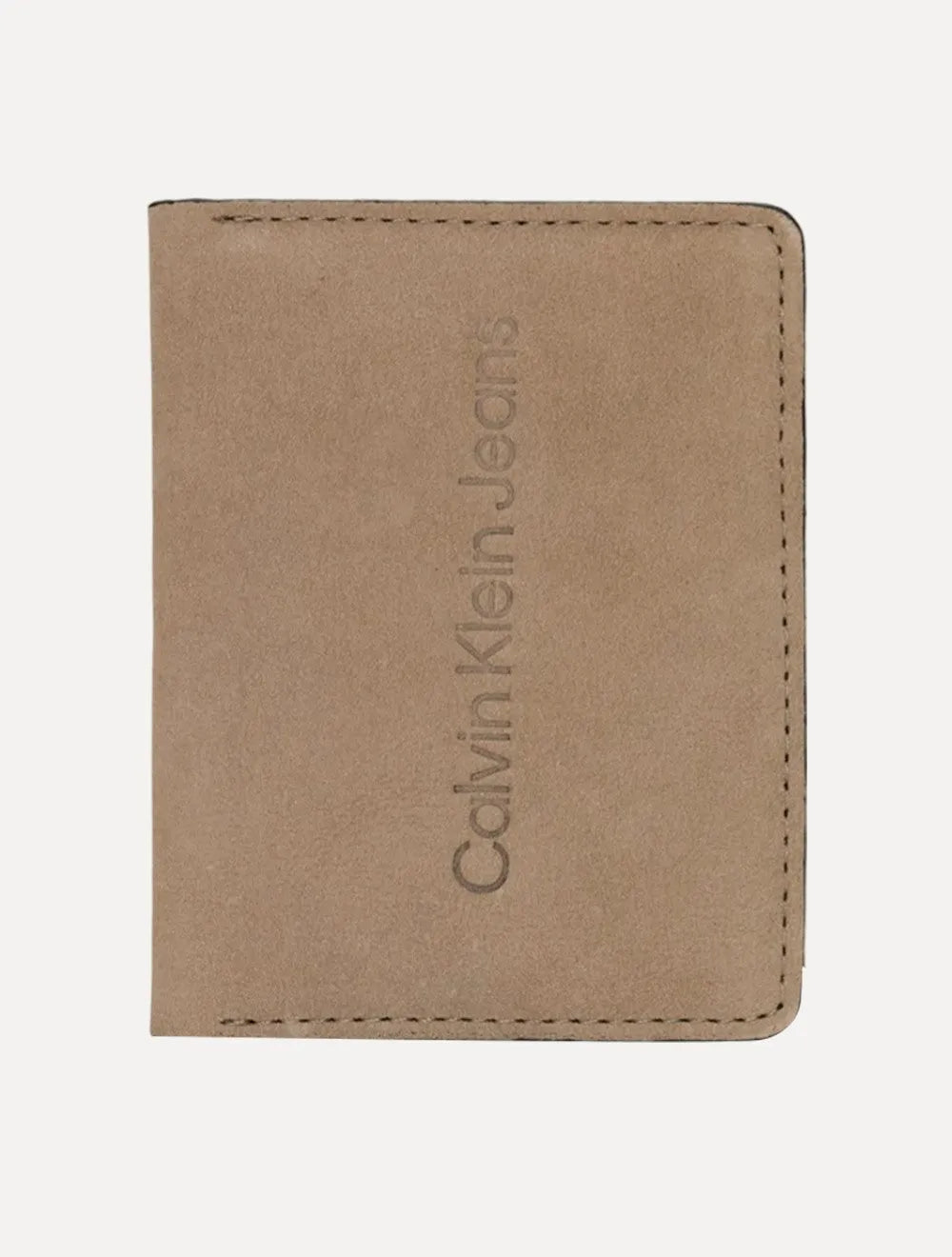 Carteira Calvin Klein Jeans Porta Cartão Nobuck Logo Cáqui Claro