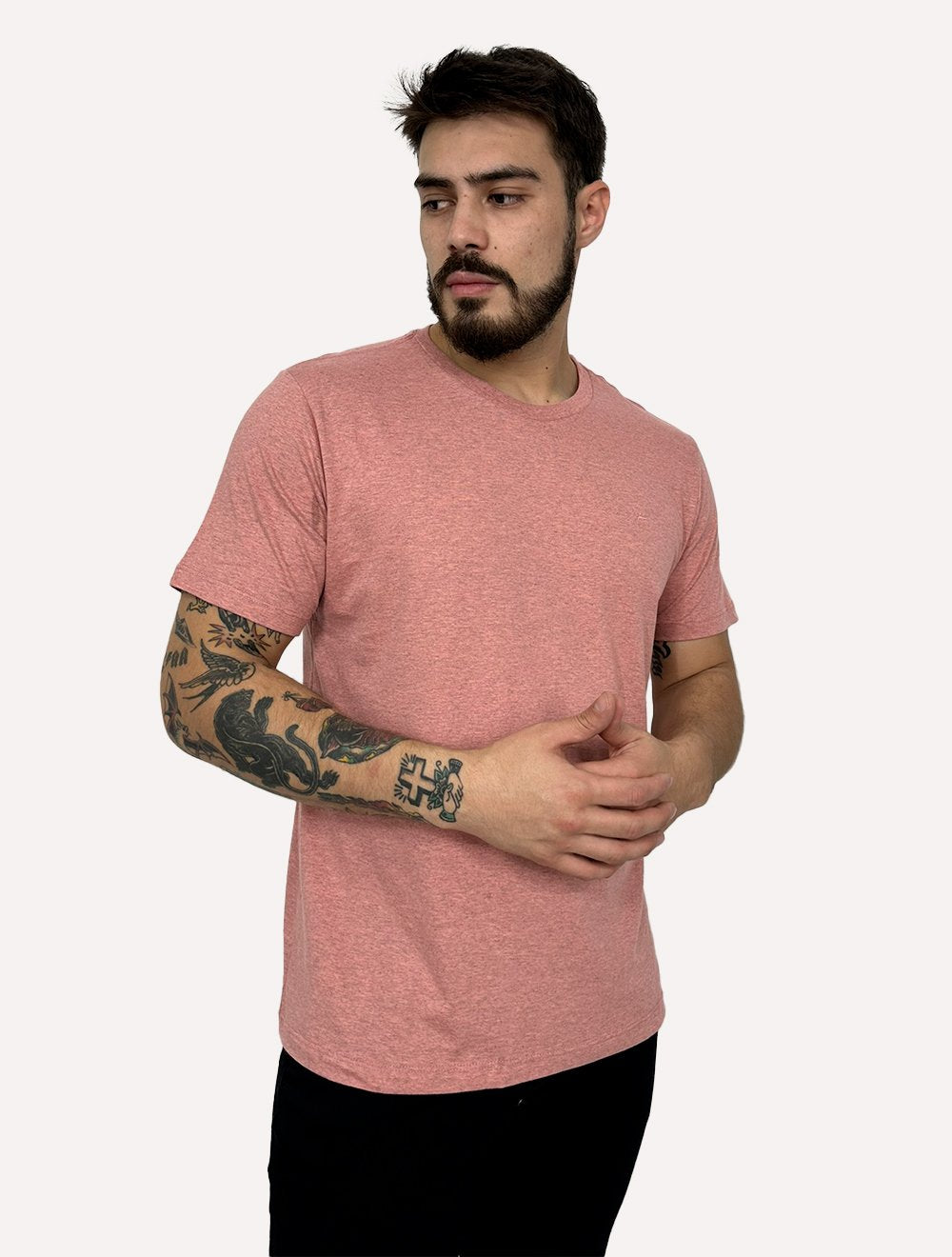 Camiseta Aramis Masculina Malha Fio a Fio Rosa Mescla