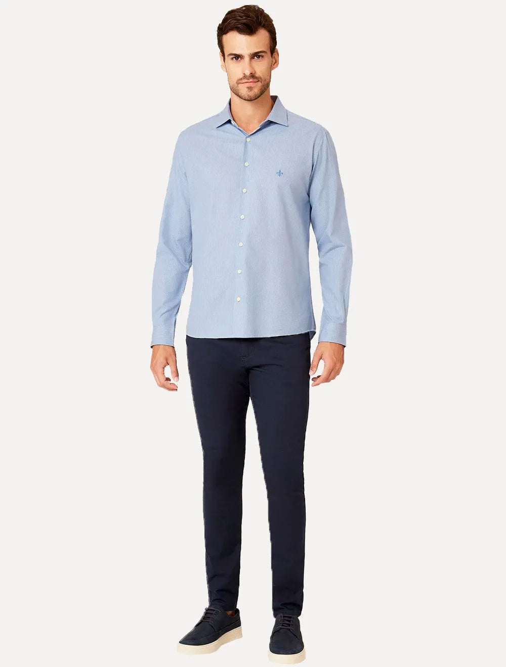 Camisa Dudalina Masculina Slim Superfine Cotton Listrada Light Azul Médio