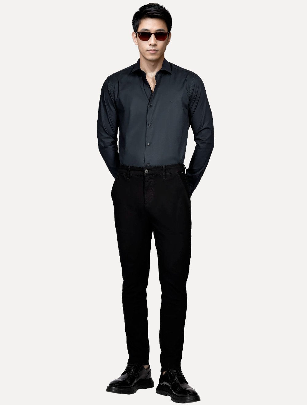 Camisa Aramis Masculina Slim Tricoline Liso Stretch Marinho Escuro