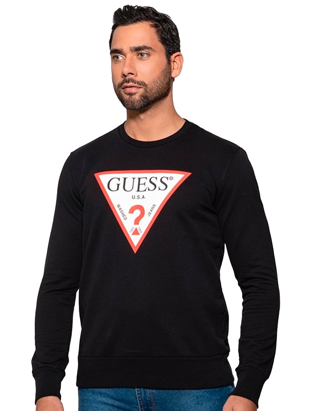 Moletom Guess Masculino Crewneck Triangle Logo Preto