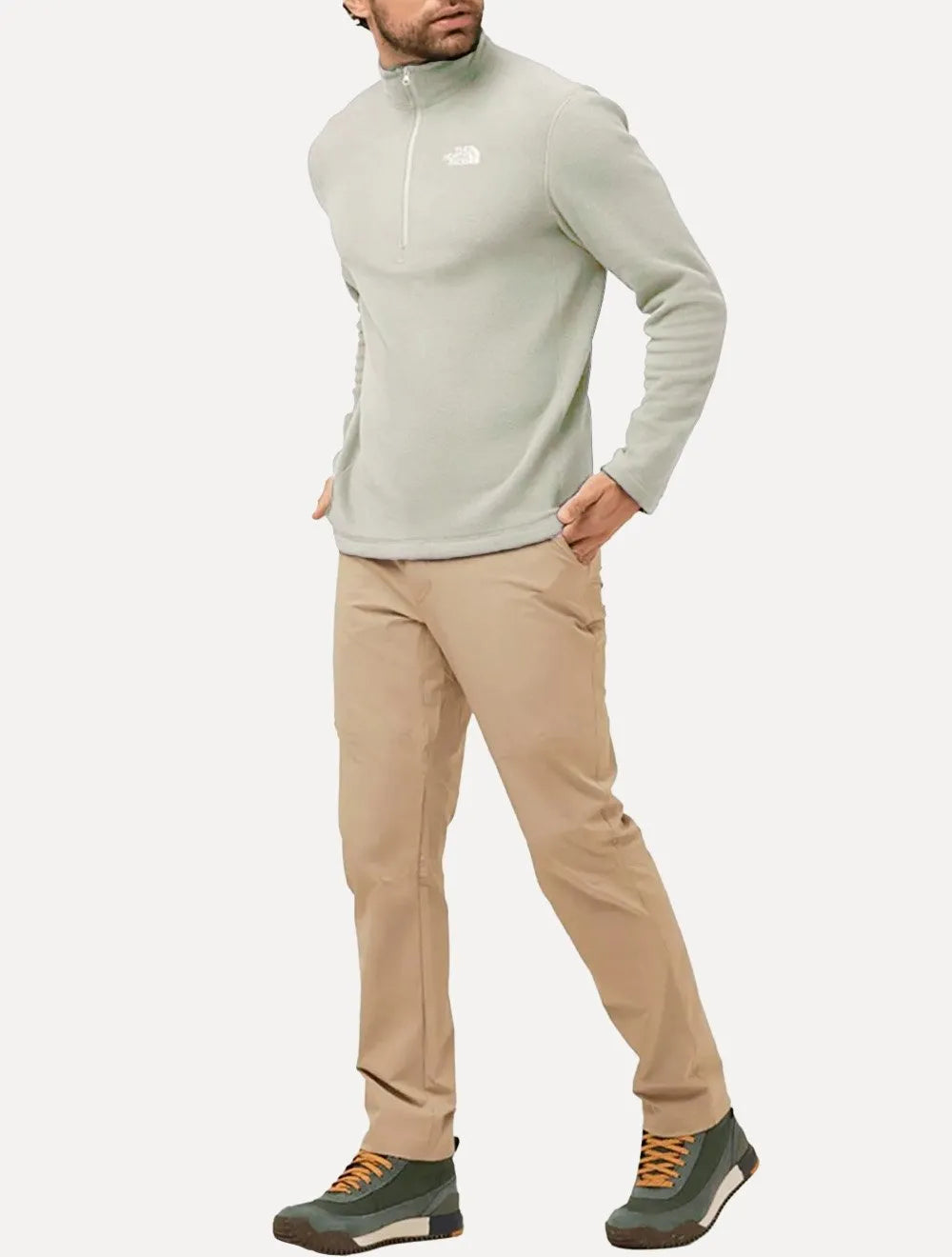 Blusa The North Face Fleece TKA 100 Glacier 1/4 Zip Mono Logo Cinza Claro
