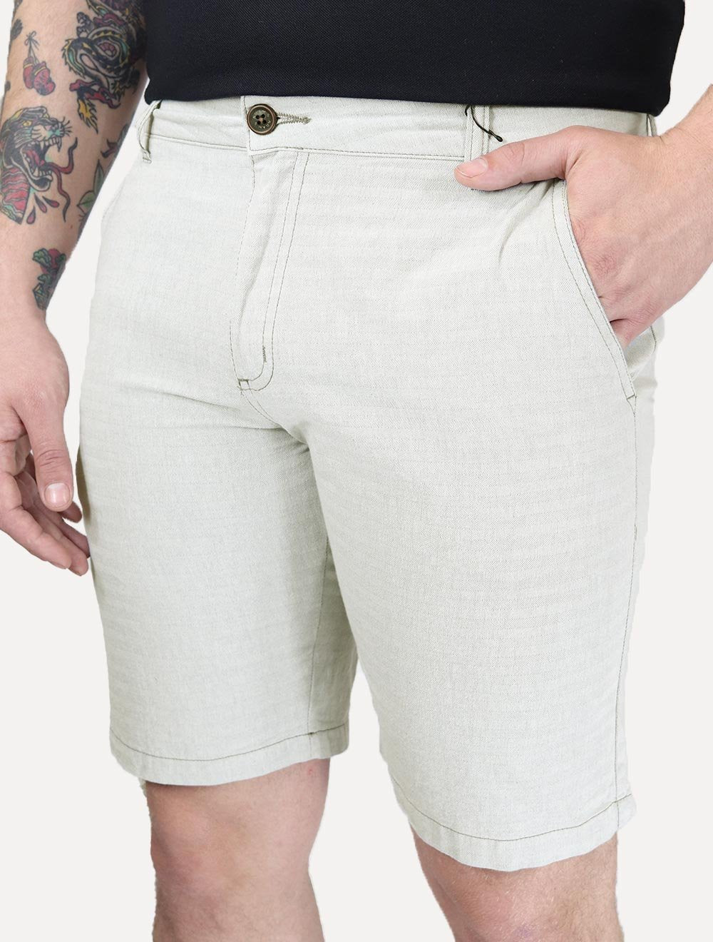 Bermuda Aramis Masculina Chino Fishbone Cinza Claro