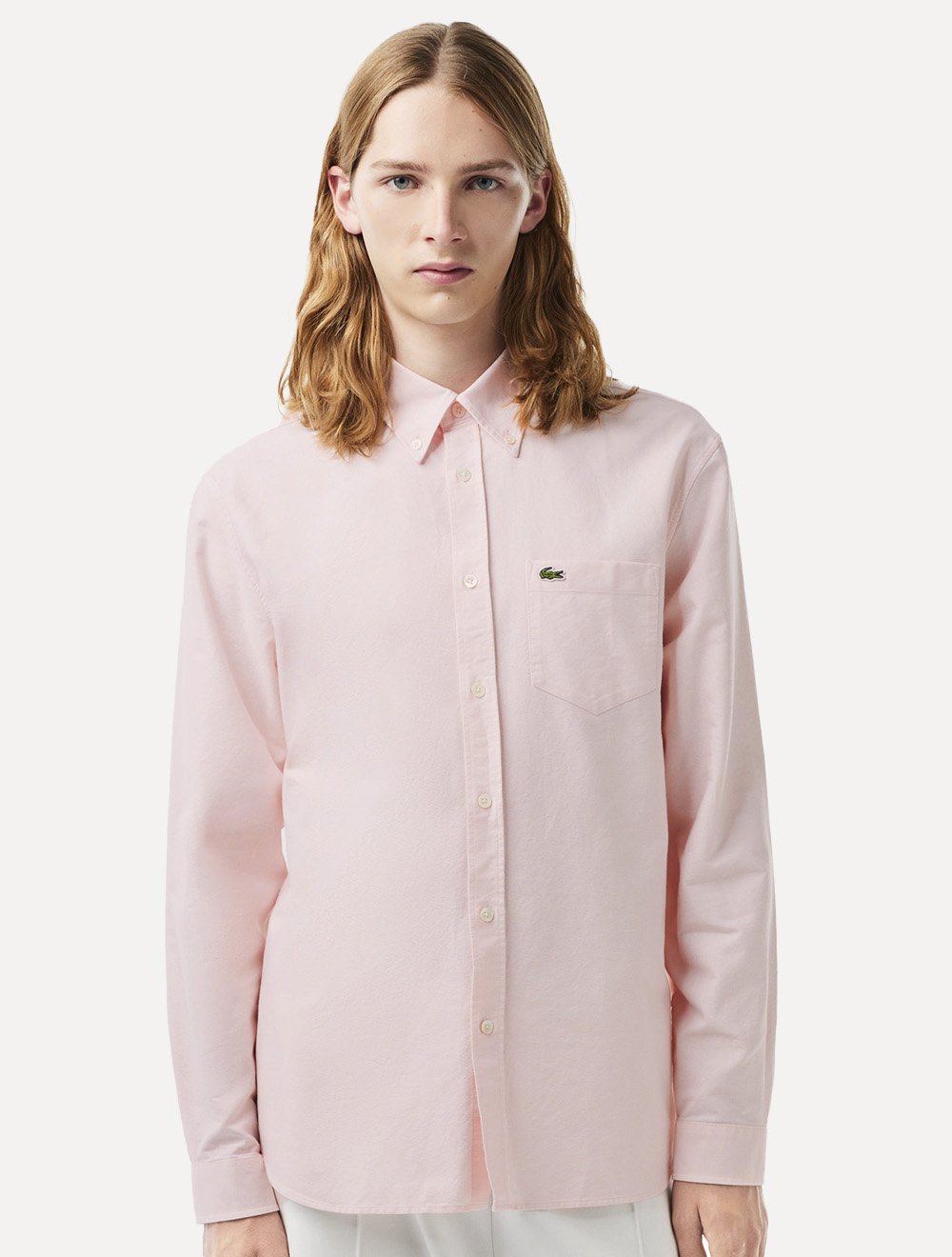Camisa Lacoste Masculina Regular Fit Oxford Classic Rosa Claro