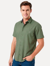 Camisa Dudalina Masculina Manga Curta Comfort Superfine Cotton Mono Logo Lisa Verde Claro
