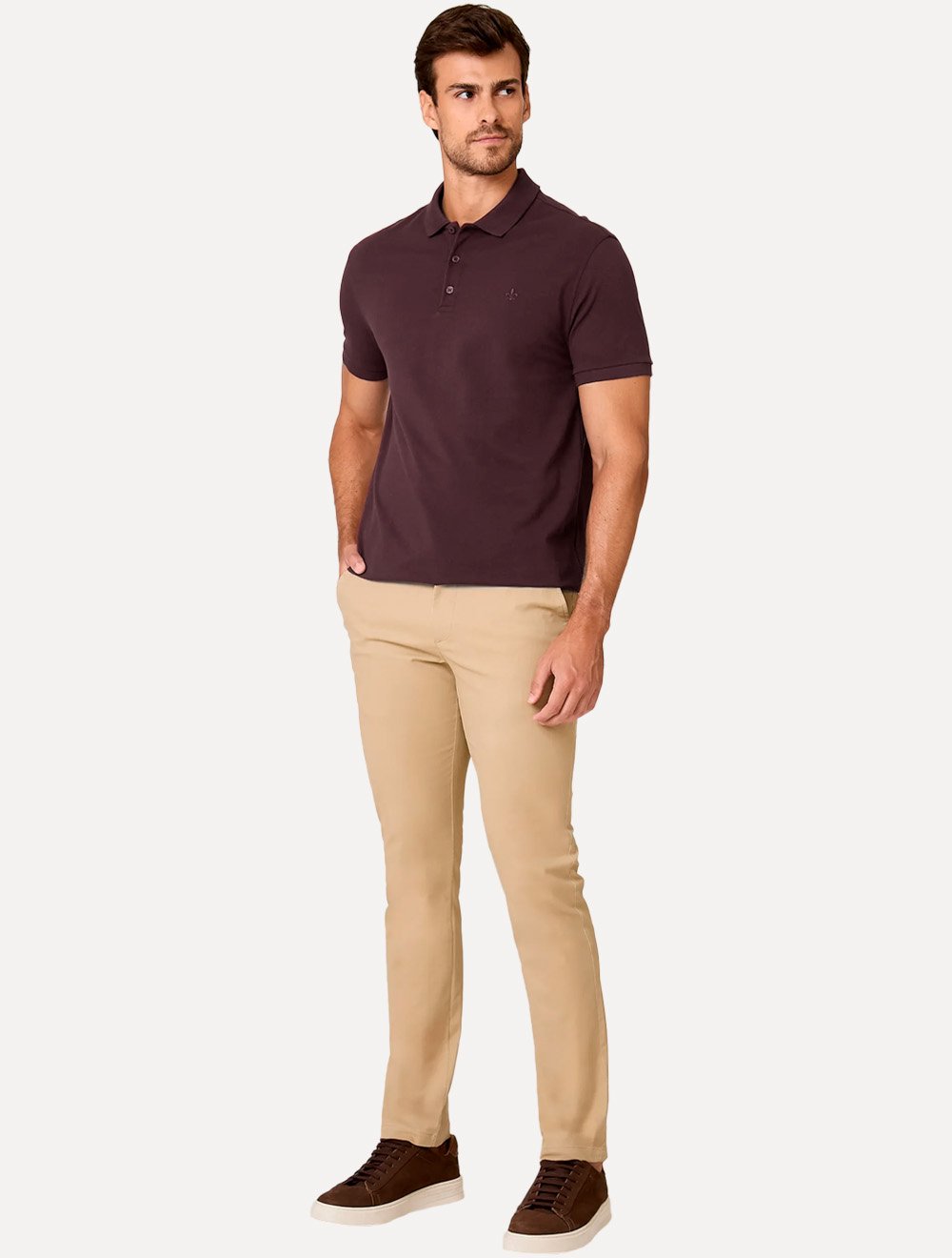 Polo Dudalina Piquet Essentials Cotton Basica Modal Roxo Escuro