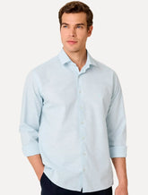 Camisa Dudalina Masculina Slim Slub Cotton Flame Lisa Azul Claro