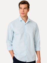 Camisa Dudalina Masculina Slim Slub Cotton Flame Lisa Azul Claro