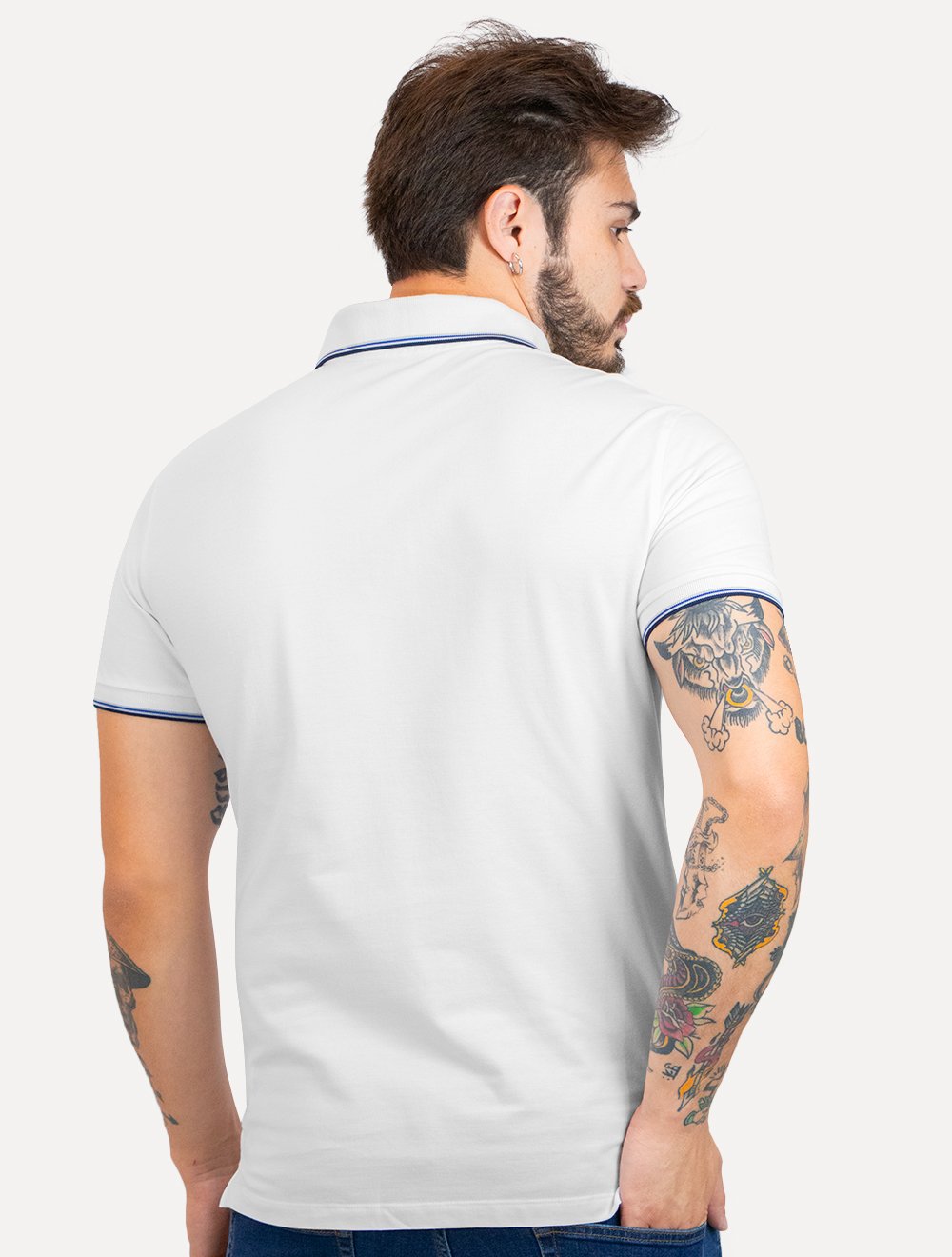 Polo Dudalina Masculina Piquet Essentials Frisos Branca