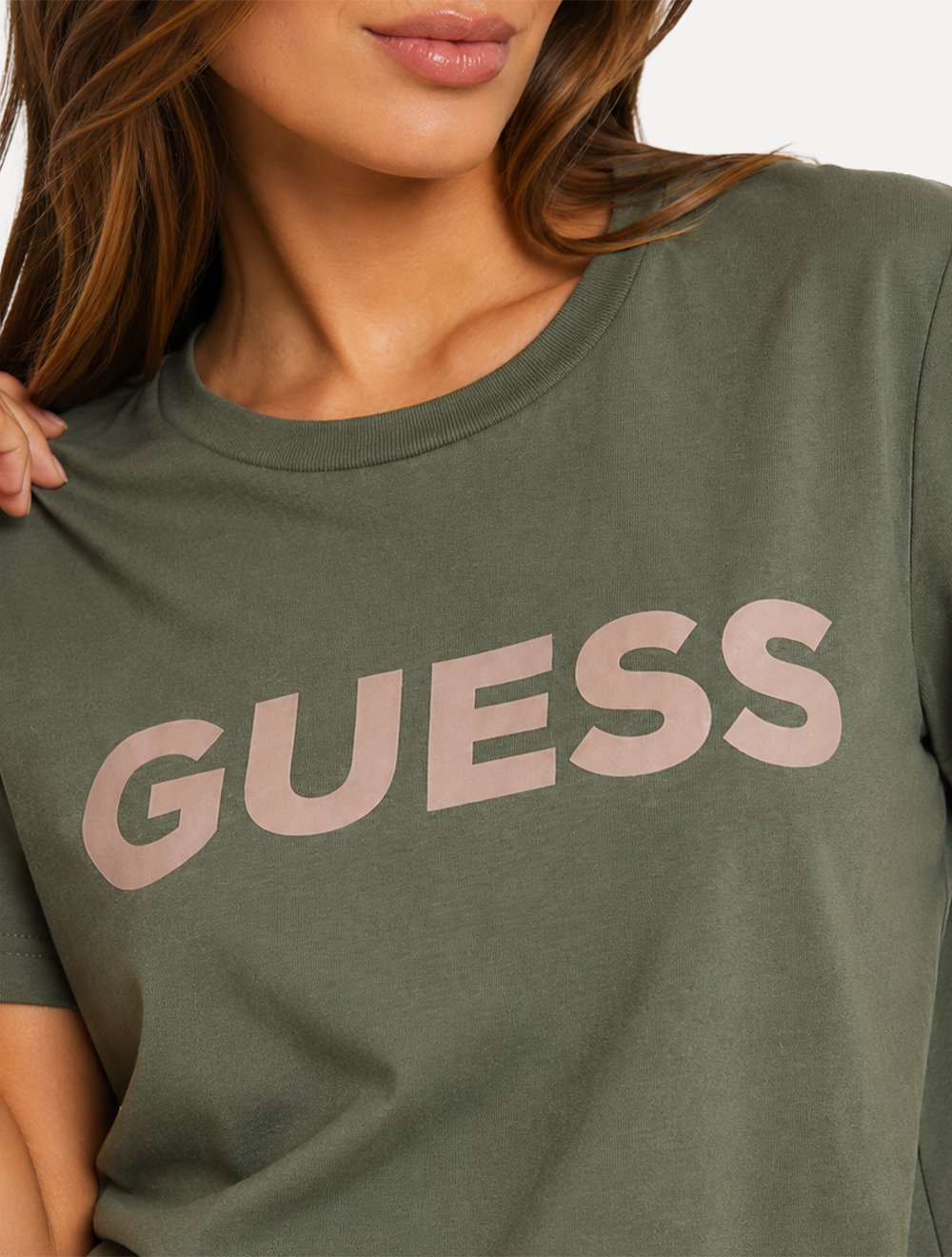 Camiseta Guess Feminina Silk Bold Logo Simple Verde Militar