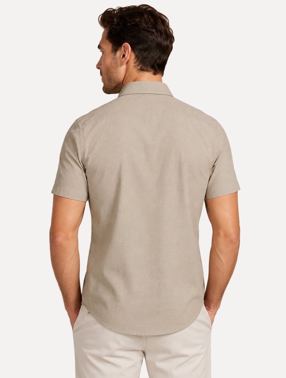Camisa Aramis Masculina Manga Curta Slim Fil a Fil Antilia Amêndoa