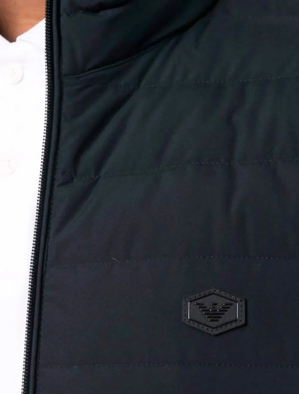 Jaqueta Empório Armani Masculina Matelassê Full-Zip Black Logo Azul Marinho
