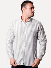 Camisa Dudalina Masculina Slim Fit Listrada Branca/Verde Médio