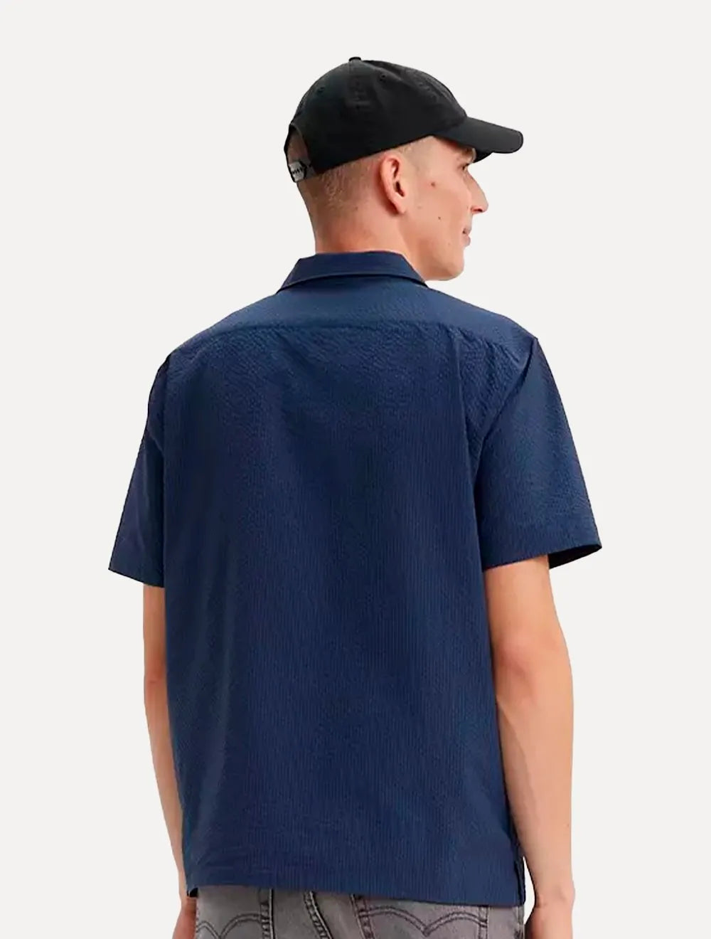 Camisa Levis Masculina Manga Curta Standard Camp Shirt Striped Azul Marinho