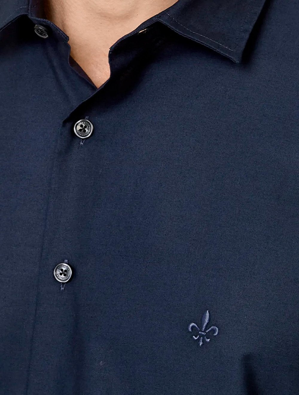 Camisa Dudalina Masculina Manga Curta Comfort Superfine Cotton Mono Logo Lisa Azul Marinho