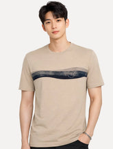 Camiseta Individual Masculina Comfort Estampada Waves Cáqui Medio