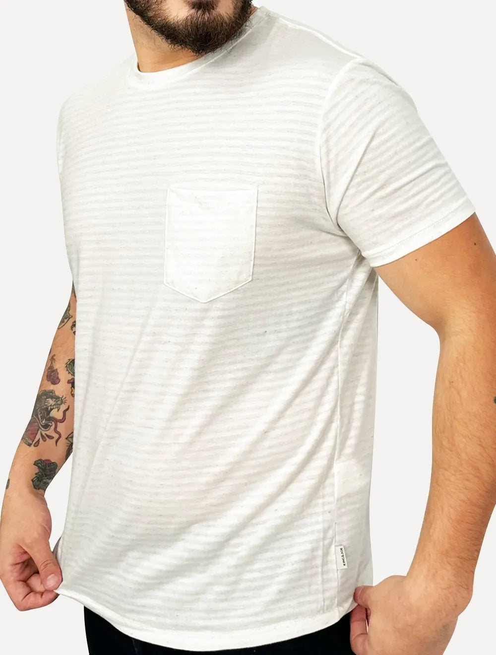 Camiseta King & Joe Masculina Linho Slim Pocket Off-White