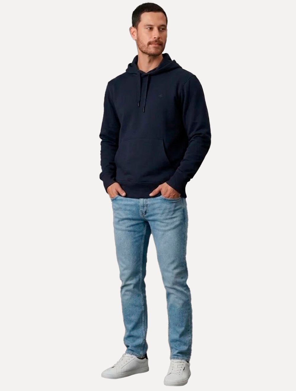 Casaco de Moletom Calvin Klein Hood CK Logo Embroidered Azul Marinho