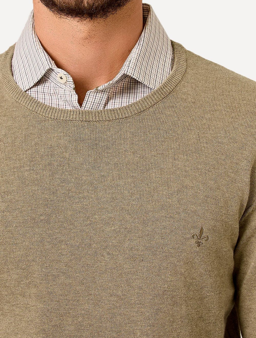 Suéter Dudalina Masculino Tricot Crewneck Melange Cotton Cáqui