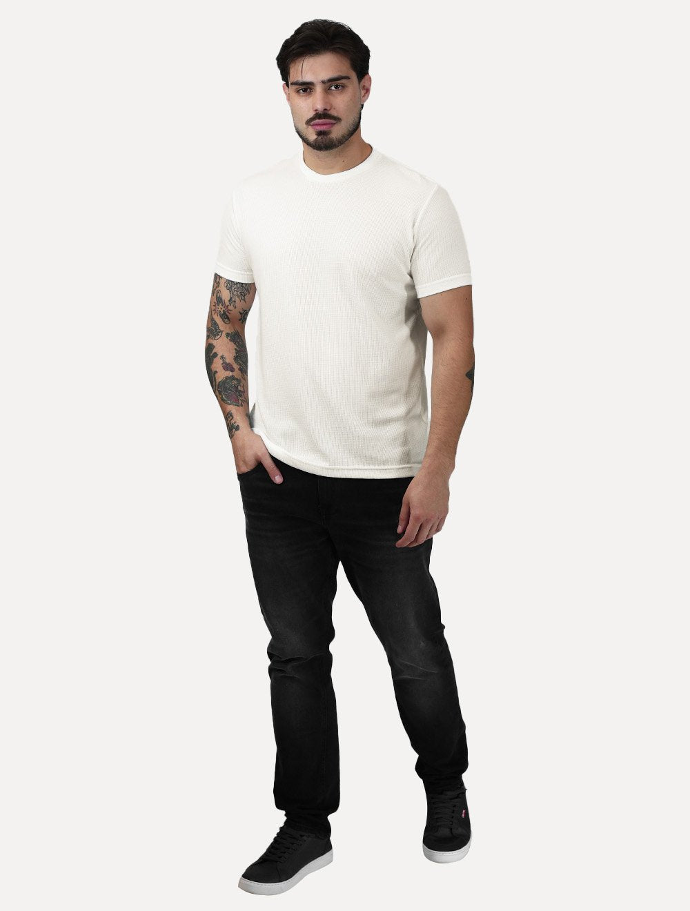 Camiseta King & Joe Masculina Slim Textura Tricot Off White