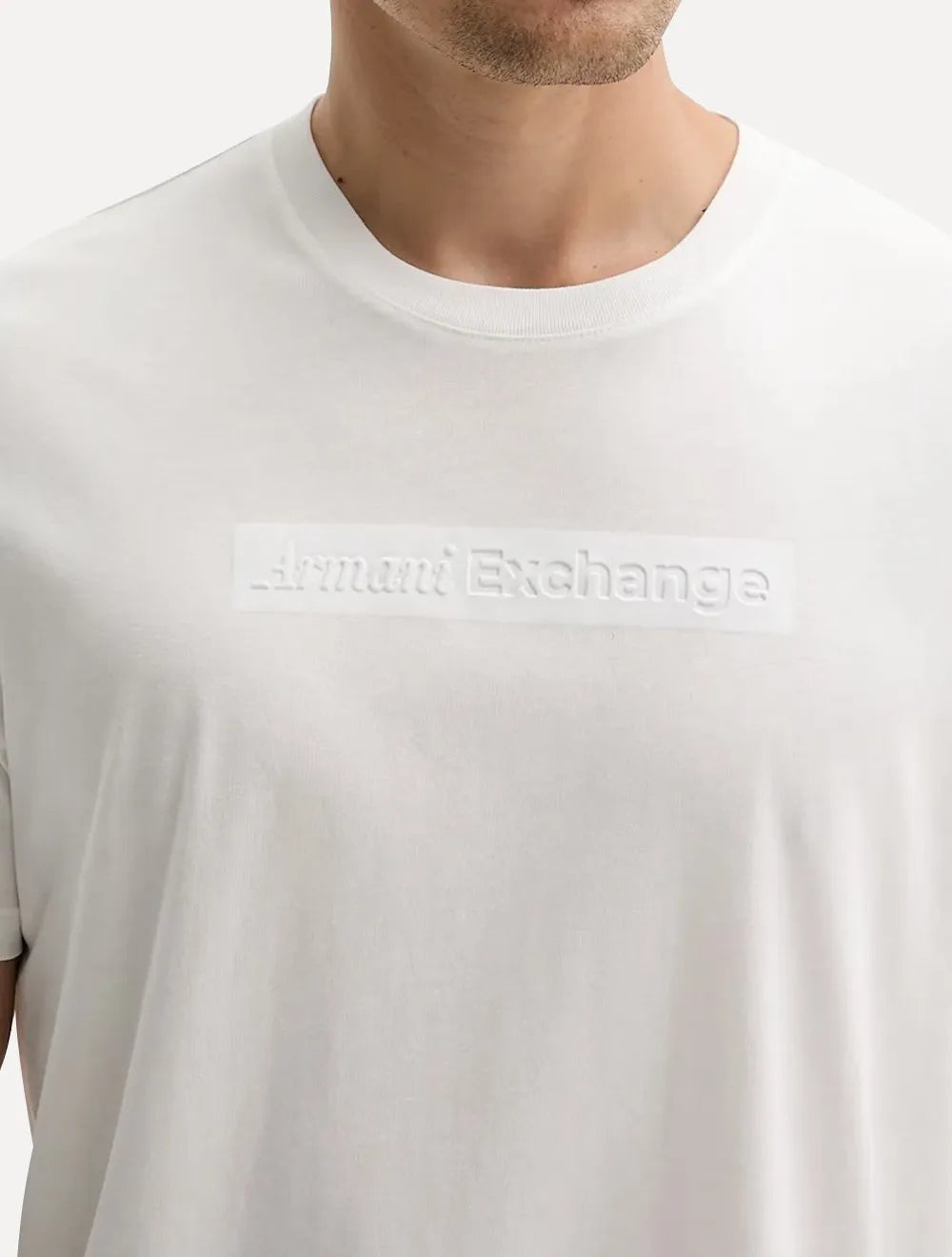 Camiseta Armani Exchange Masculina Regular Mono Logo Relevo Off-White