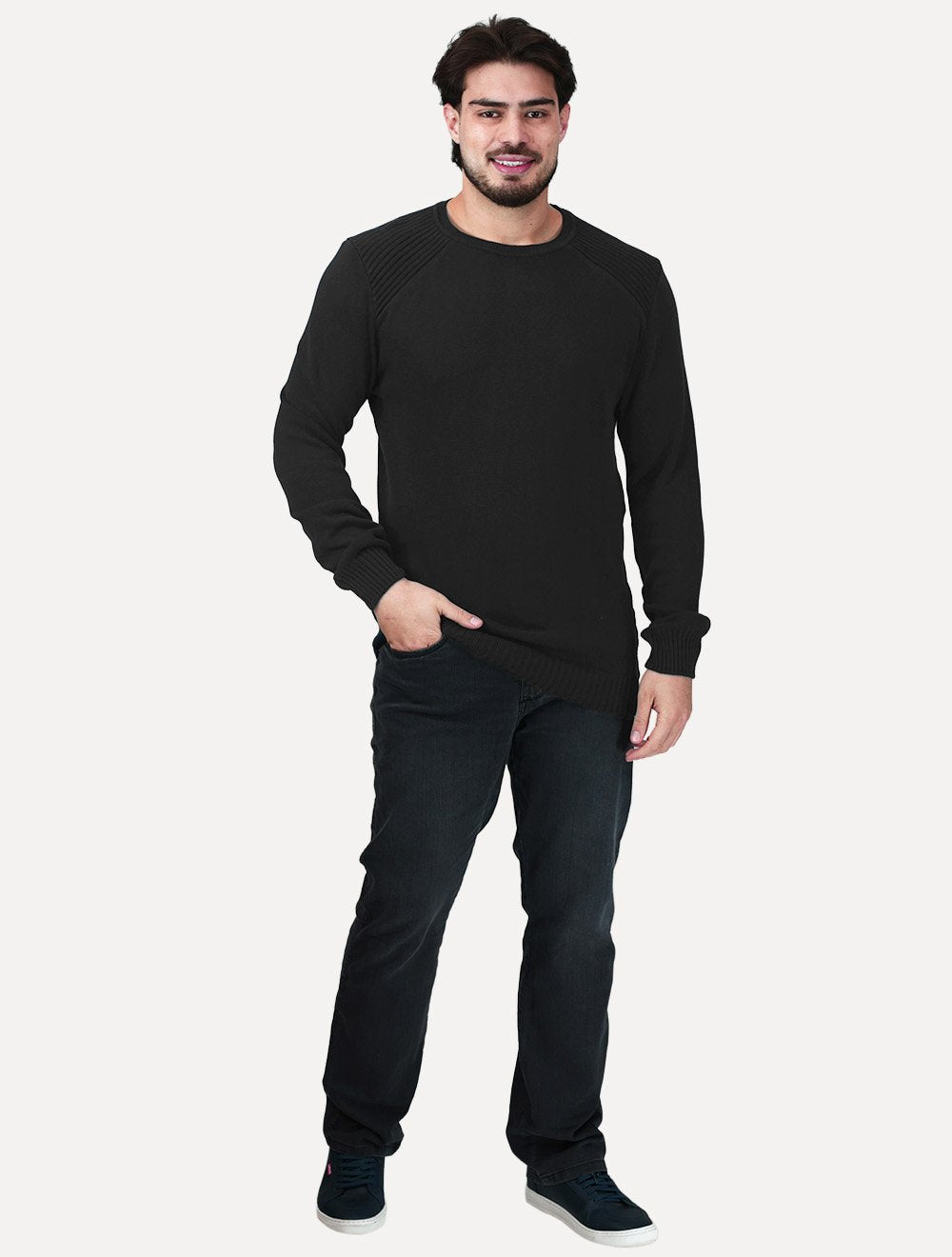 Suéter Dixen Masculino Tricot Nervura Ombro Preto
