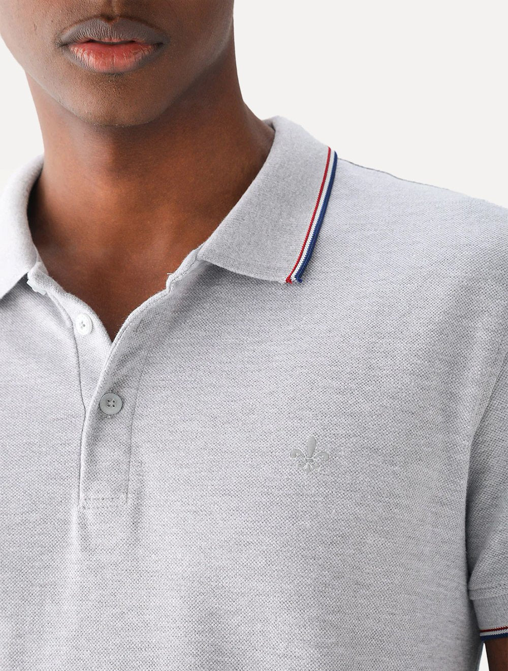 Polo Dudalina Masculina Piquet Gola Frisos Degrade Cinza Mescla