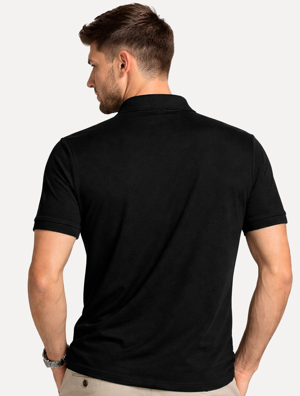Polo K&J Black Masculina Premium Flex Slim Preta