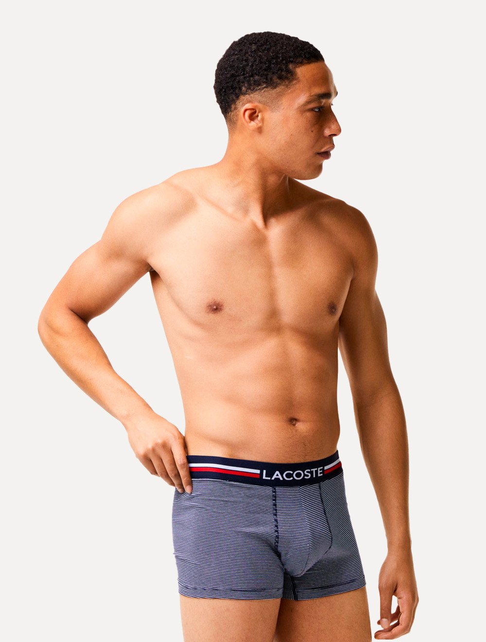 Cuecas Lacoste Boxer Casual Stretch Listra Marinho/Branca Pack 3UN