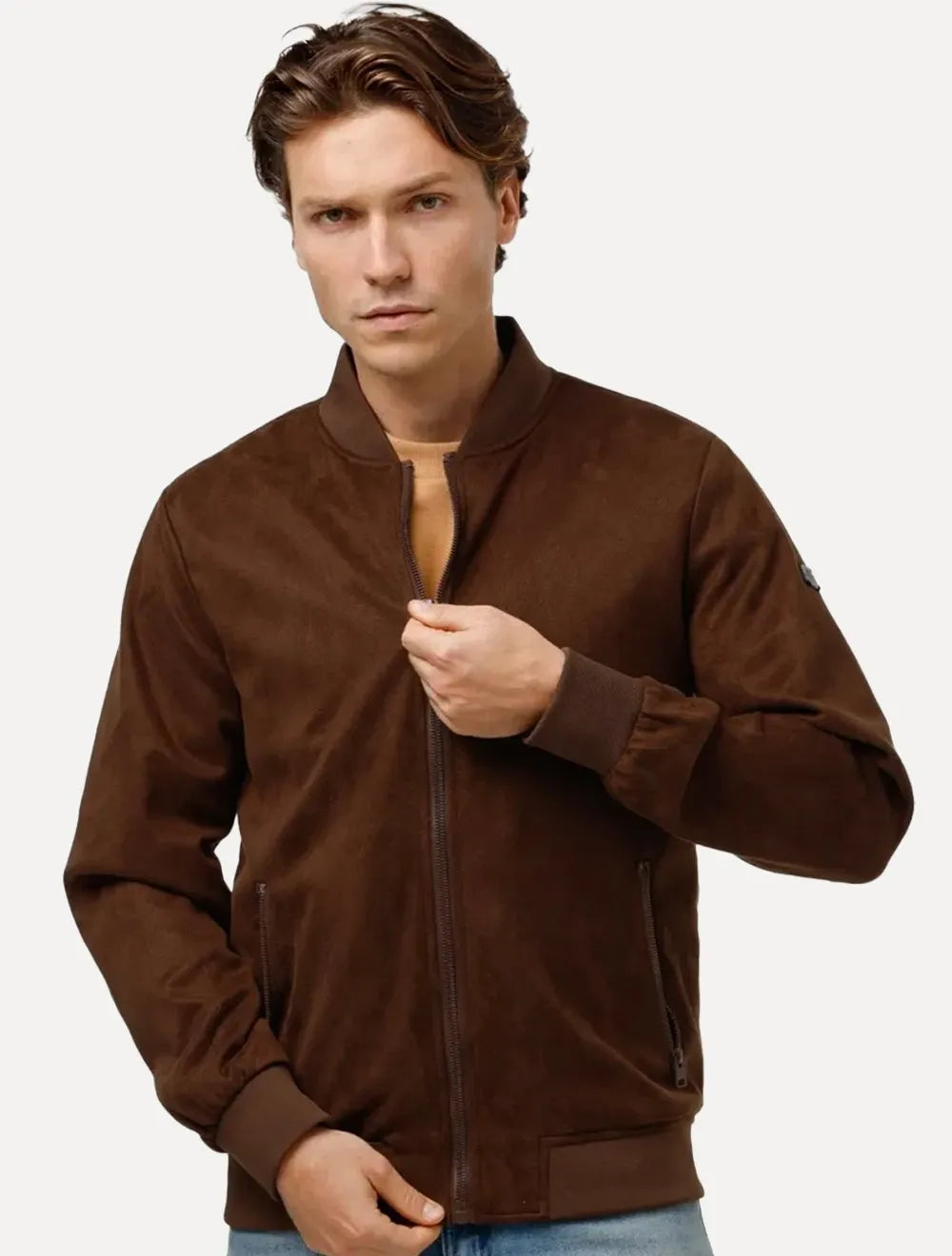 Jaqueta King & Joe Masculina Suede Bomber Marrom