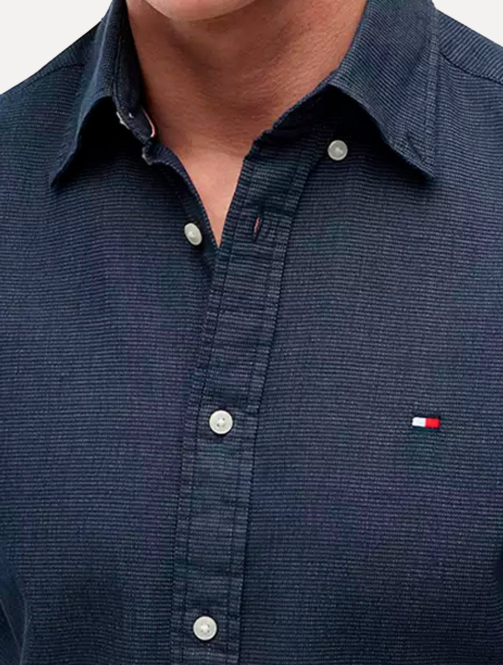Camisa Tommy Hilfiger Masculina Regular Flex Pop Dobby Azul Escuro