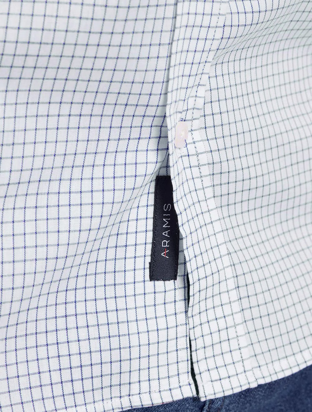 Camisa Aramis Masculina Regular Tricoline Micro Xadrez Branca/Azul Índigo