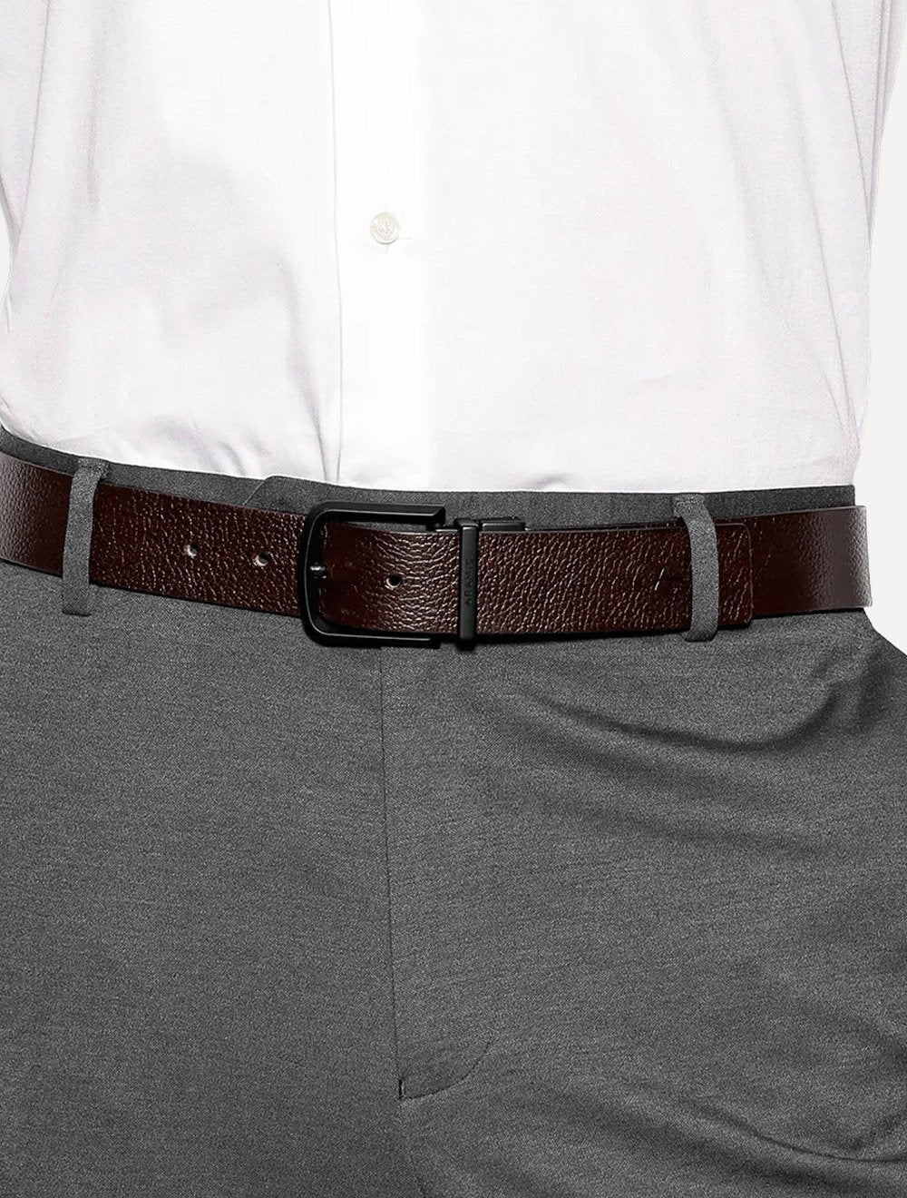 Cinto Aramis Masculino Couro Dupla Floater Marrom Café/Preto