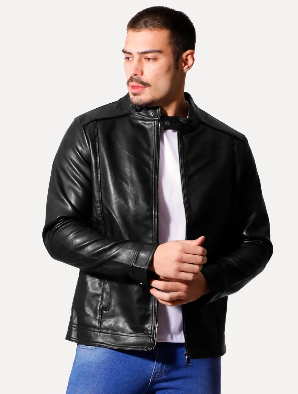 Jaqueta Victory Eagle Masculina PU Leather Recortes Preta