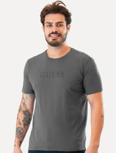 Camiseta Guess Masculina Grey Silk Logo Cinza Escuro