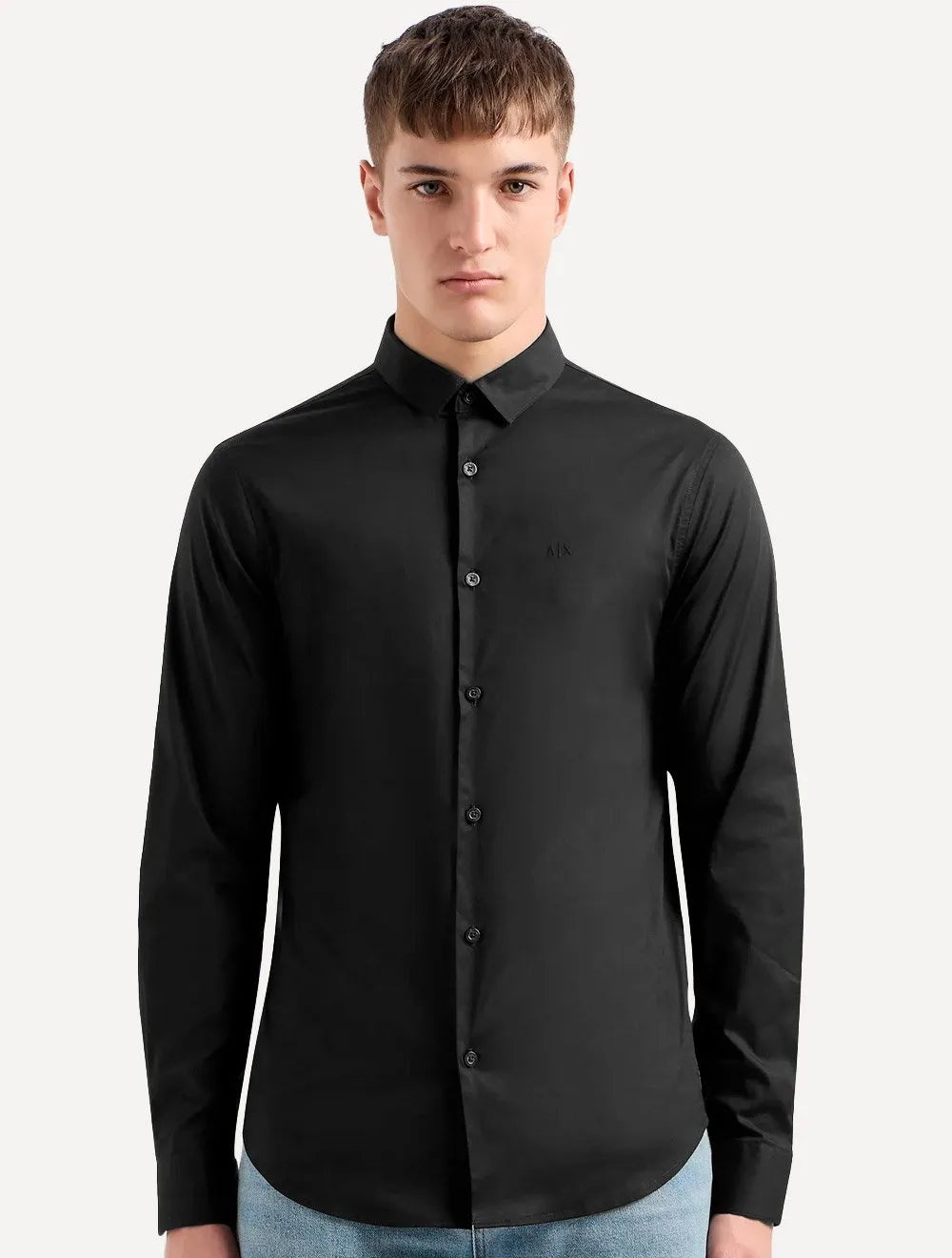 Camisa Armani Exchange Masculina Cotton Slim Fit Mono Logo Preta