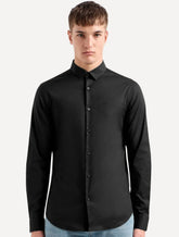 Camisa Armani Exchange Masculina Cotton Slim Fit Mono Logo Preta