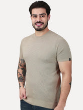 Camiseta Dixen Masculina Tricot Manga Curta Textura Pontilhada Gola Careca Areia