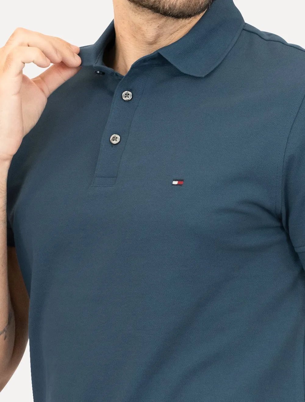Polo Tommy Hilfiger Masculina Slim Piquet 1985 Aegean Sea Azul Escuro