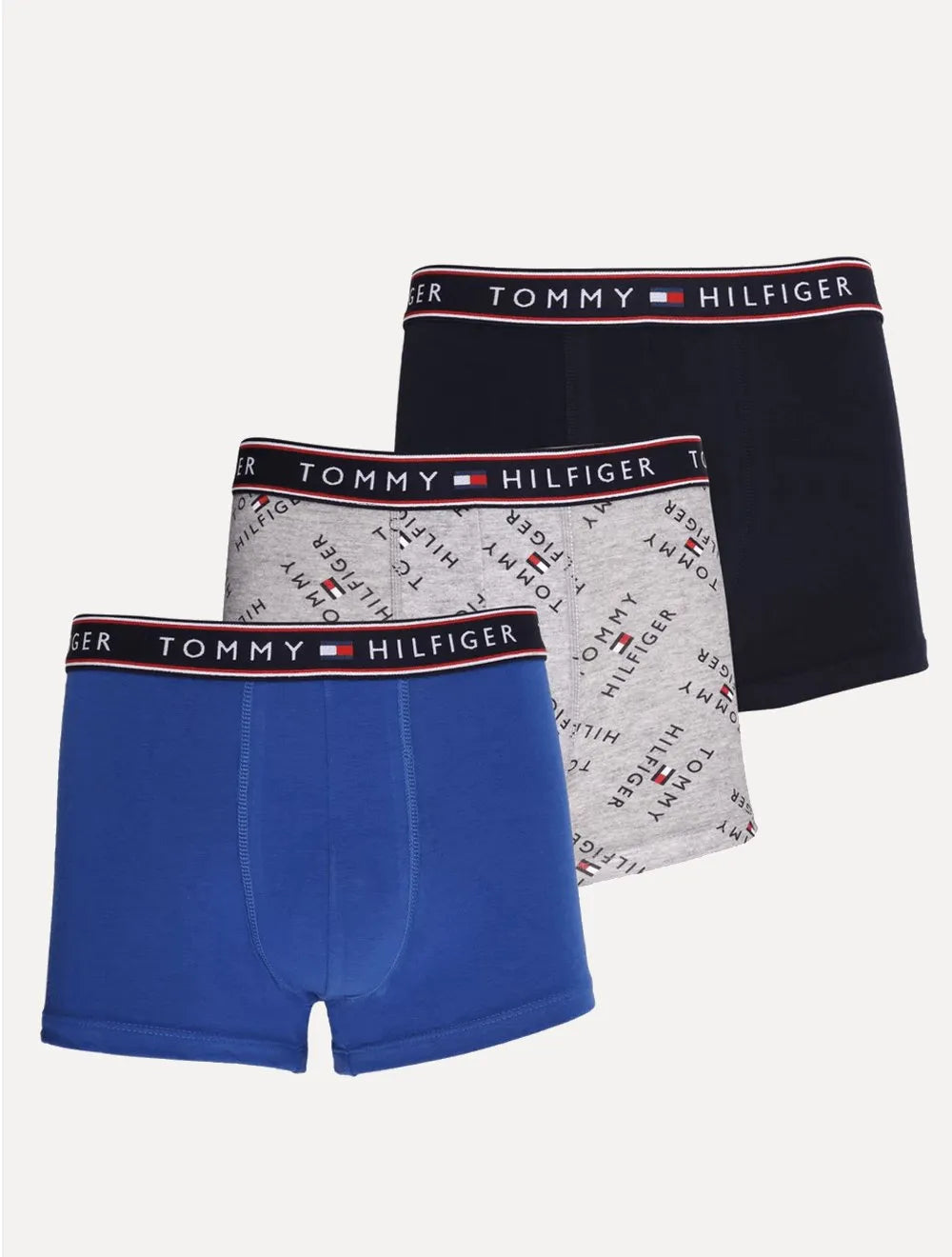 Cuecas Tommy Hilfiger Cotton Stretch Trunk Fancy Repeat Cinza Mescla/ Azul/ Marinho 3UN