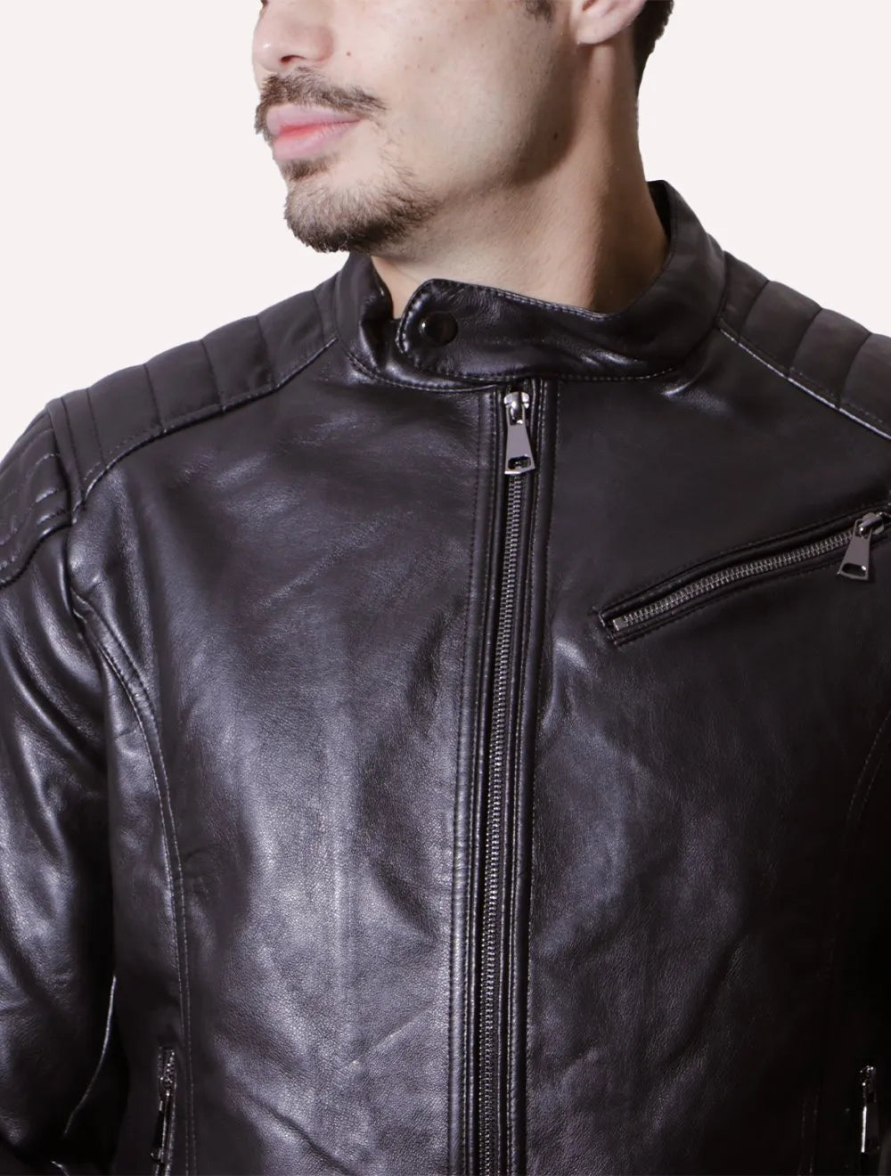Jaqueta Victory Eagle Masculina PU Leather Zip Chest Preta