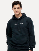 Moletom Tommy Hilfiger Masculino Hoodie Logo Center Azul Marinho