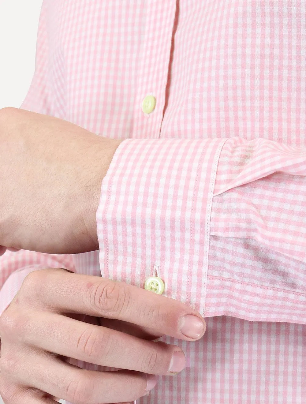 Camisa Tommy Hilfiger Masculina Xadrez Gingham Branca/Rosa Médio