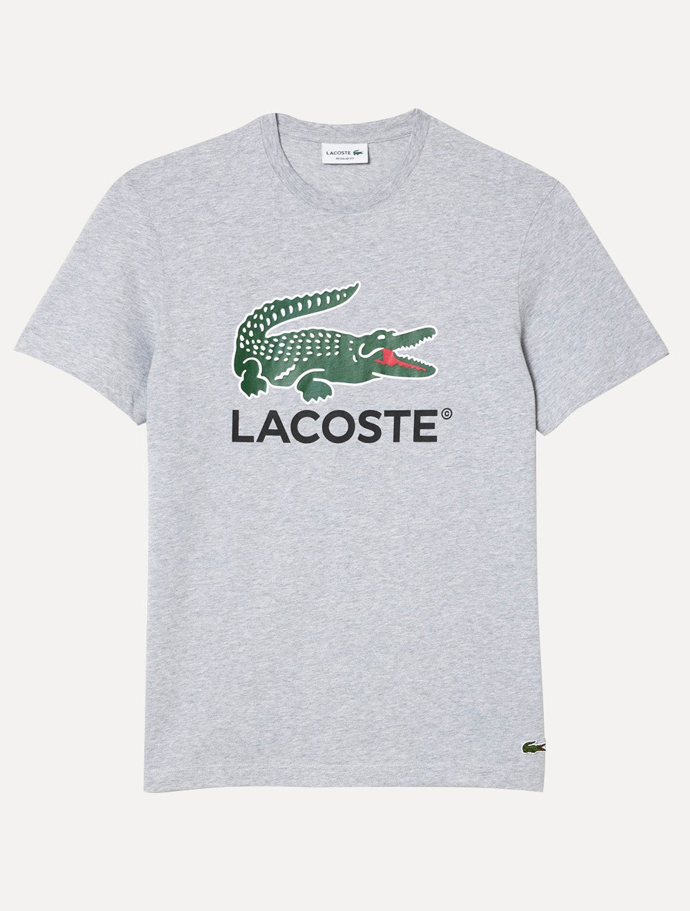 Camiseta Lacoste Masculina Jersey Croco Signature Logo Cinza Mescla