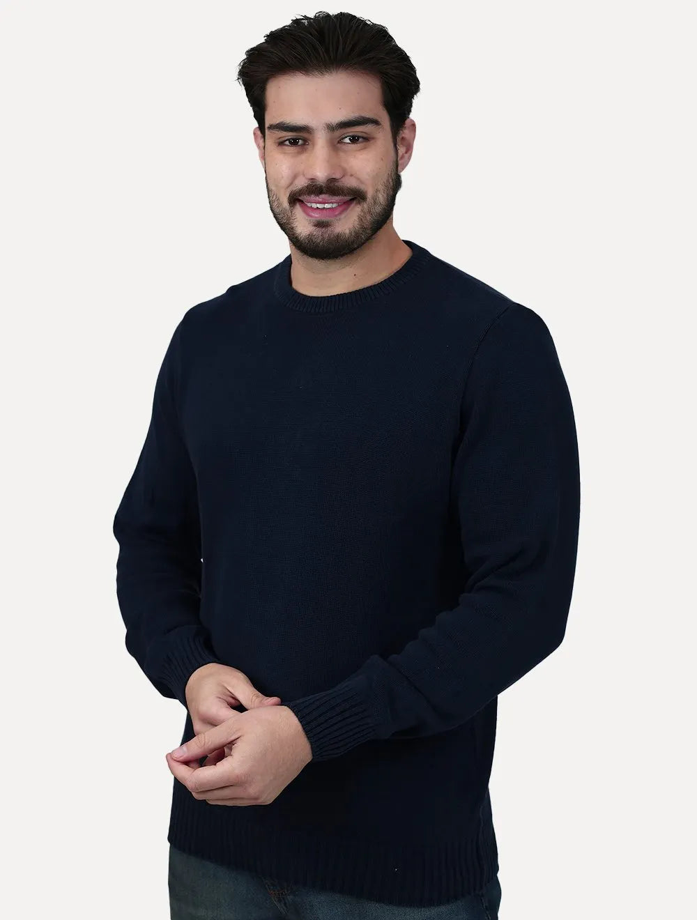 Suéter Dixen Masculino Tricot Gola Redonda Estonada Azul Marinho